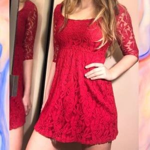 Red Lace Quarter Sleeve Kiera Skater Dress M